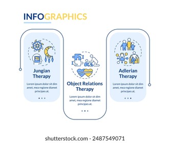 Psychodynamic therapies rectangle infographic vector. Caregiver child, dream analysis. Data visualization with 3 steps. Editable rectangular options chart