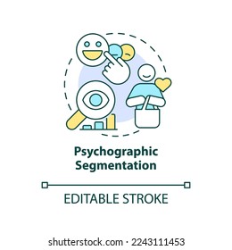 Psychographic segmentation concept icons set. Motivations. Market segmentation type abstract idea thin line illustration. Isolated outline drawing. Editable stroke. Arial, Myriad Pro-Bold fonts used