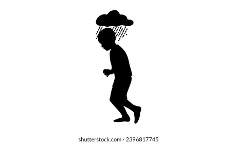 Psychological Childhood trauma symbol, black cloud over the child's head