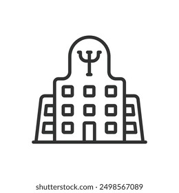 Psychological Clinic, in line design. Therapy, counseling, psychotherapy, mental health services, mental health clinic on white background vector. Psychology Clinic editable stroke icon.