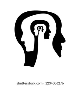 Psychological Complexity Concept. Stock Vector Illustration Of A Human Head With Multiple Profiles Inside For Confusion, Memories, Personality, Mental Disease.