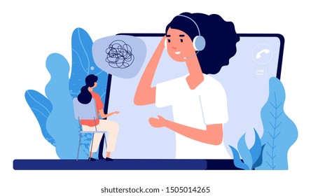 Psychological counseling concept. Vector online psychological assistance service illustration