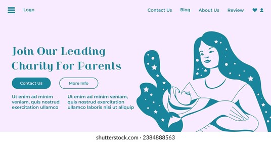 Psychological counseling, and financial assistance for single mothers. Leading charitable organization supporting parents of newborns. Website landing page template, online site. Vector in flat style