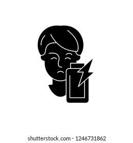 Psychological dependence black icon, vector sign on isolated background. Psychological dependence concept symbol, illustration 