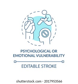 Psychological, Emotional Vulnerability Blue Concept Icon. Psychological Consequences Abstract Idea Thin Line Illustration. Post Traumatic Stress. Vector Isolated Outline Color Drawing. Editable Stroke