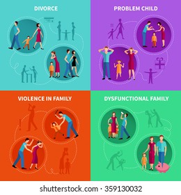 Psychological factors of family problems flat decorative icons set  vector illustration