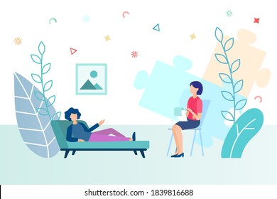 Psychological help concept vector illustration. A girl on a couch at a psychologist's appointment.