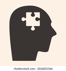 Psychological help. Human head with a puzzle piece inside. Vector flat isolated illustration.