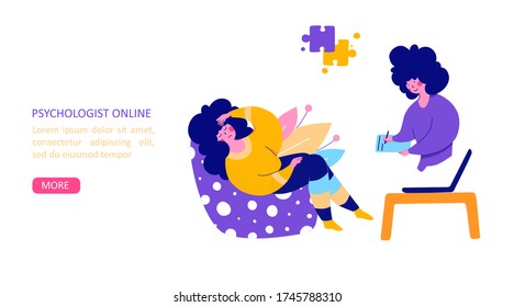 Psychological help online, flat vector landing page template