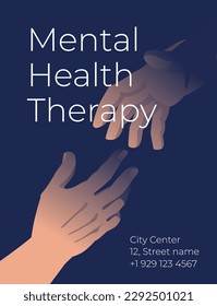 Psychological help poster. A helping hand reaches out to another on a dark background. Laconic design. Vector illustration
