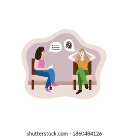 Psychological help. The psychologist is talking to the client. Vector illustration.