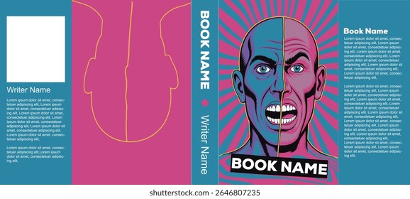 Psychologische Horror mit einem Split Face Book Cover Design, Hardcover Book Cover Design Vektor