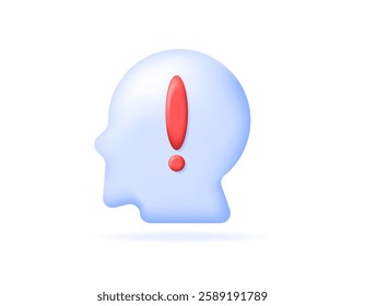 psychological problem concept. mental, mind, and emotional problems. disorders and psychological. illustration of human head symbol with exclamation mark. icon or symbol. minimalist 3d style design