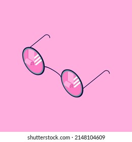 Psychological problem poster design. The concept of a free state and acceptance of the environment. Glasses from which pieces of glass fall off, which prevented you from seeing the real environment