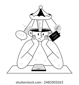 Psychological Problems Doodle Mini Illustrations