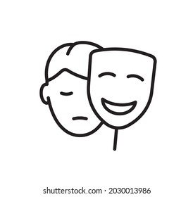 Symbol für psychologische Probleme. Maske eines Lächelns. Vektorpiktogramm.