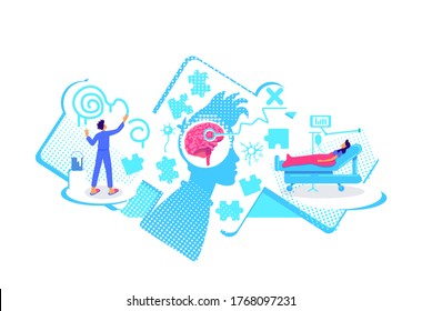 Psychological rehabilitation flat concept vector illustration. Mental disabilities, brain dysfunction, damage. 2D cartoon characters for web design. Nervous system diseases creative idea