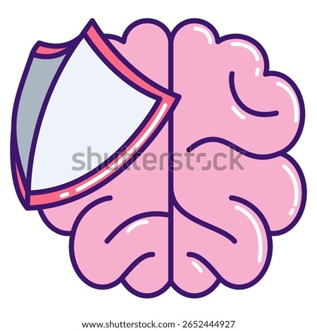 Psychological Safety icon represented by brain, shield Lineal Color style.