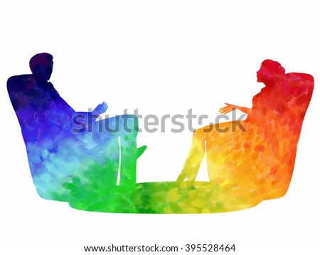Psychological session: man and woman are sitting in chairs talking Stock photo © 