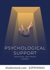 Psychological support concept art poster. Falling naked man in the dark. Metaphor. Light and gradient effect. Vector illustration