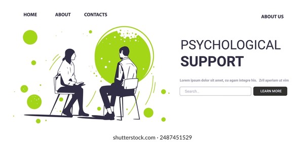 Psychological support concept counseling session abstract people sitting green accents website design