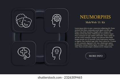 Psychological Support Icon. Perception, psychological illness, medical therapy, concealment of emotions.Neomorphism style. Vector line icon