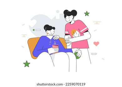 Apoyo psicológico para la ilustración del vector amado. Cuidar de amigos y familia. Concepto de estilo plano de relaciones saludables