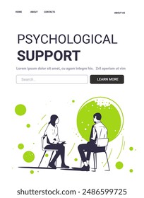 Psychological support mental health concept illustration featuring two people in a counseling session abstract green elements website design template