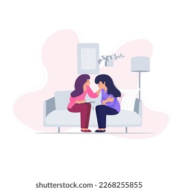 Psychological support of women, concept. Loneliness girl in the crowd. Sad woman communicates with a psychologist. psychotherapy session. psychotherapy concept vector