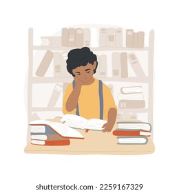Psychological test isolated cartoon vector illustration. Sad child is sitting with many books at the table, gifted child psychological issue, emotional intelligence for kids vector cartoon.