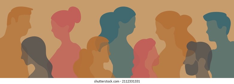 Psychological therapy and Patients under treatment. Team community and Diversity people. Psychology and psychiatry concept. Silhouette heads faces in profile of multiethnic and multicultural people.