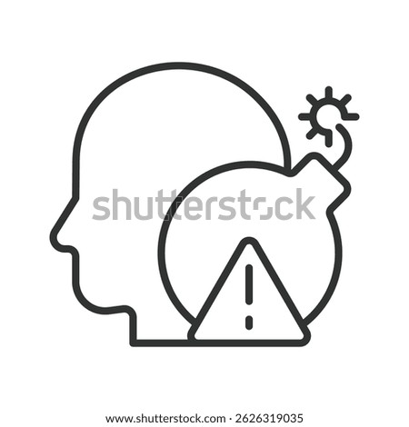 Psychological trauma, icon in line design. Psychological trauma, mental injury, emotional pain, PTSD, trauma response, fear, anxiety on white background vector. Psychological trauma, editable stroke