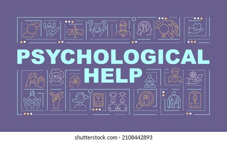 Psychological treatment word concepts purple banner. Mental health. Infographics with linear icons on background. Isolated typography. Vector color illustration with text. Arial-Black font used