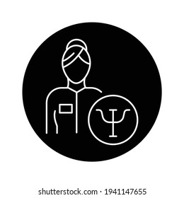 Psychologist black glyph icon. Subject matter expert. Pictogram for web page, mobile app, promo. UI UX GUI design element. Editable stroke.