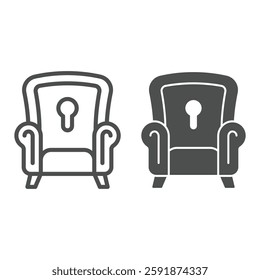 Psychologist chair with keyhole line and solid icon, family psychology concept. Vector graphics. Armchair with key hole sign on white background, outline style icon for mobile or web design