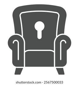 Psychologist chair with keyhole solid icon, family psychology concept. Vector graphics. Armchair with key hole sign on white background, glyph style icon for mobile or web design