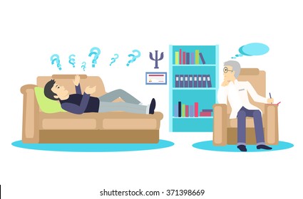 Psychologist concept icon flat isolated. Mental psychology problem, health and psychiatrist, human mind, medical stress, people, issue talking, depression and therapy illustration