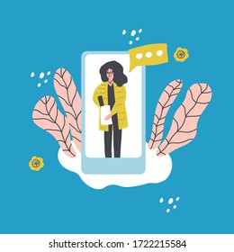 Psychologist consultation online app concept. Online psychological assistance service illustration. 