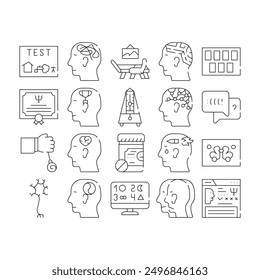 Psychologist Doctor Collection Icons Set Vector. Psychology Phobia And Luscher Test, Psychologist Cabinet Attributes And Diploma, Dialogue And Analysis Black Contour Illustrations