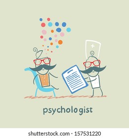 psychologist with a folder, and the patient's head exploded