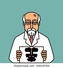 Psychologist in glasses holding Rorschach Test. Isolated vector personage.