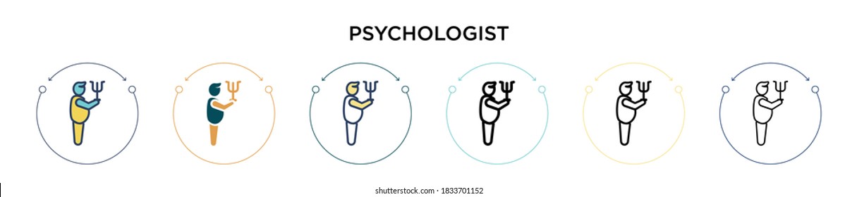 Psychologist icon in filled, thin line, outline and stroke style. Vector illustration of two colored and black psychologist vector icons designs can be used for mobile, ui, web
