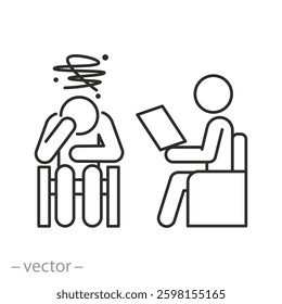 psychologist icon, patient at the doctor's office, psychotherapy concept, mental personality problem, linear vector illustration, outline editable stroke