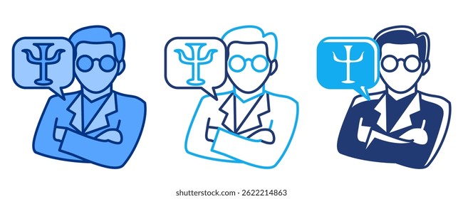 Psychologist icon represented by professional Psychologist Blue, Dualline, Dualtone style.