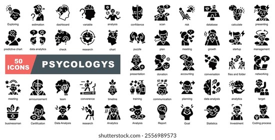 Psychologist Icons Collection contains thoughts, Bipolar, disorders, Health, Medical, Therapy, Anxiety, ocd, happy, schizophrenia, Metric Icons Simple Illustration