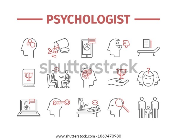 心理学者のラインアイコンセット コンセプト的なインフォグラフィック カウンセリング心理学 ウェブグラフィックのベクター画像符号 のベクター画像素材 ロイヤリティフリー