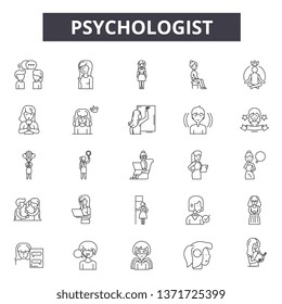 Psychologist line icons, signs set, vector. Psychologist outline concept, illustration: psychologist,psychology,psychotherapy,therapy,brain,problem,psychiatrist,health