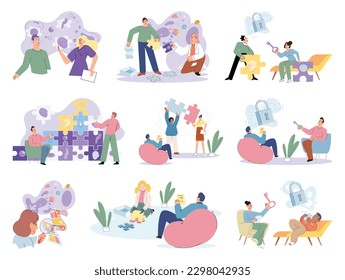 Psychologist listening to patient at mental therapy session. Growth mind and mental intelligence self development tiny person. Person talking to psychotherapist. Psychological session therapy support