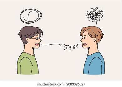 Psychologist and male patient have discussion unravel life problems reel together. Psychiatrist or counselor help man solve troubles at session. Psychology counseling concept. Vector illustration.