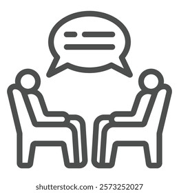 Psychologist man and client line icon, family psychology concept. Vector graphics. Private conversation, human on chair sign on white background, outline style icon for mobile or web design